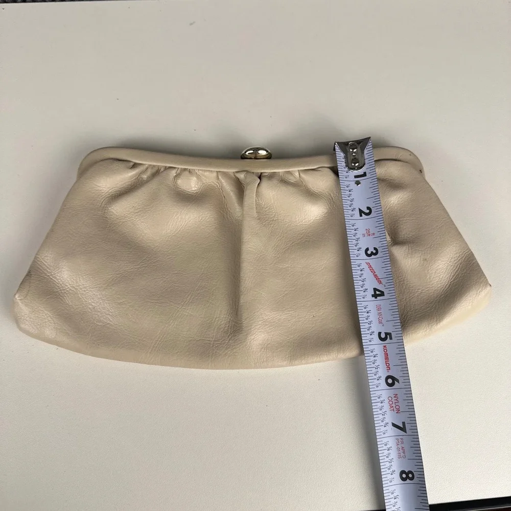 Vintage Cream Slouchy Frame Clutch Bag Evening‎ Pouch Off-White Silver B72Q